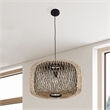 Pemberly Row Modern Transitional Black Finish Rattan Pendant Light