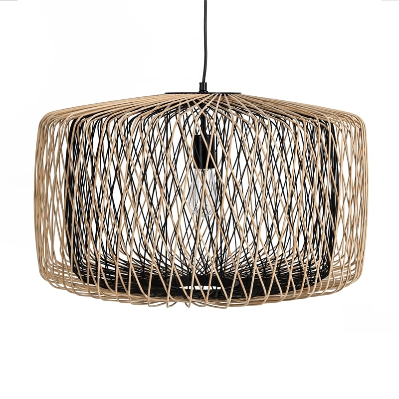 Pemberly Row Modern Transitional Black Finish Rattan Pendant Light