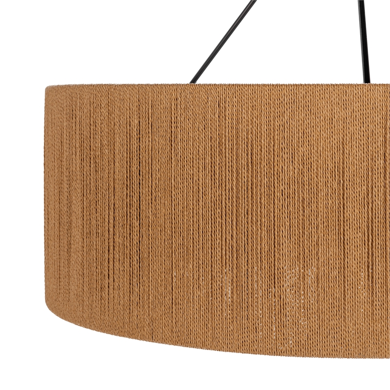 Pemberly Row Traditional Natural Black Finish Rattan Pendant Light