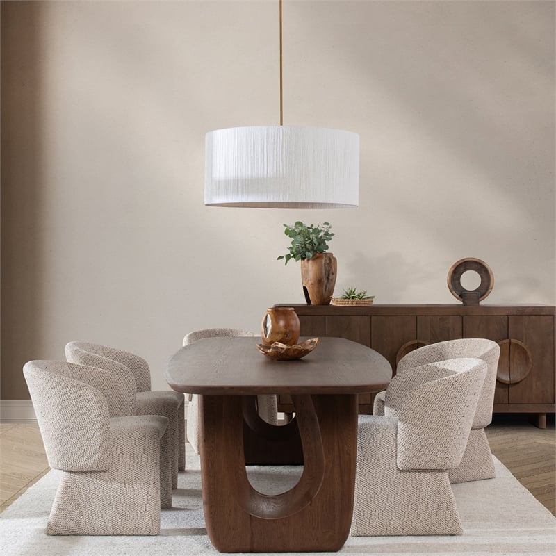 Pemberly Row Traditional Gold White Finish Rattan Pendant Light