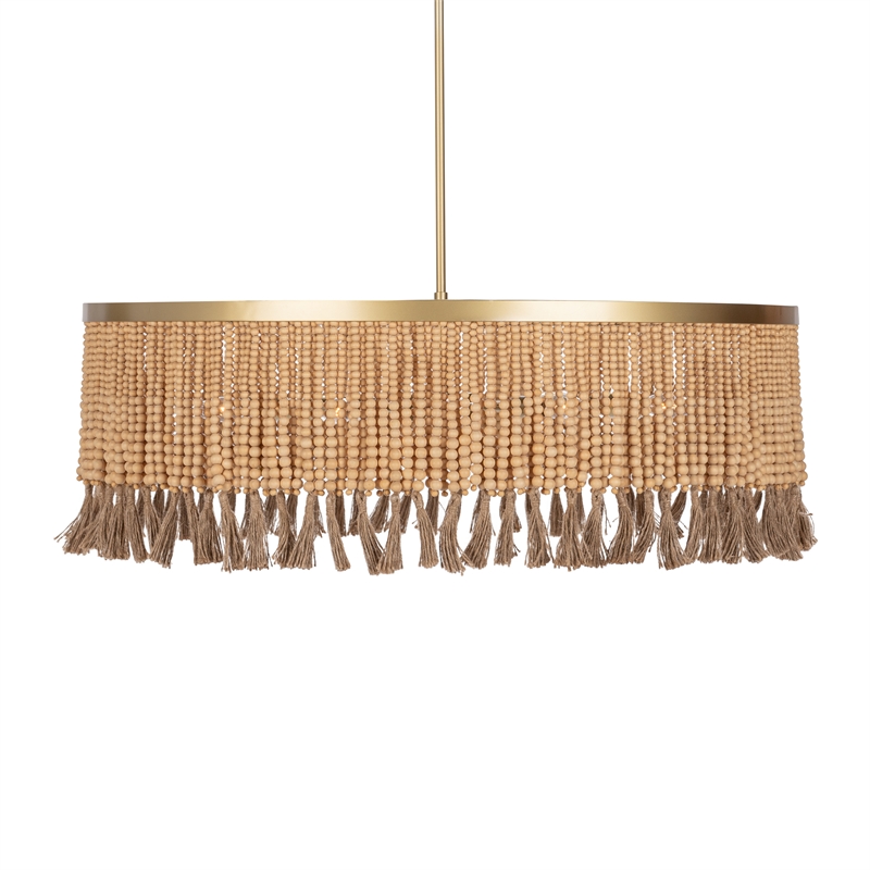 Pemberly Row Traditional Gold Finish Wood Beads Pendant Light