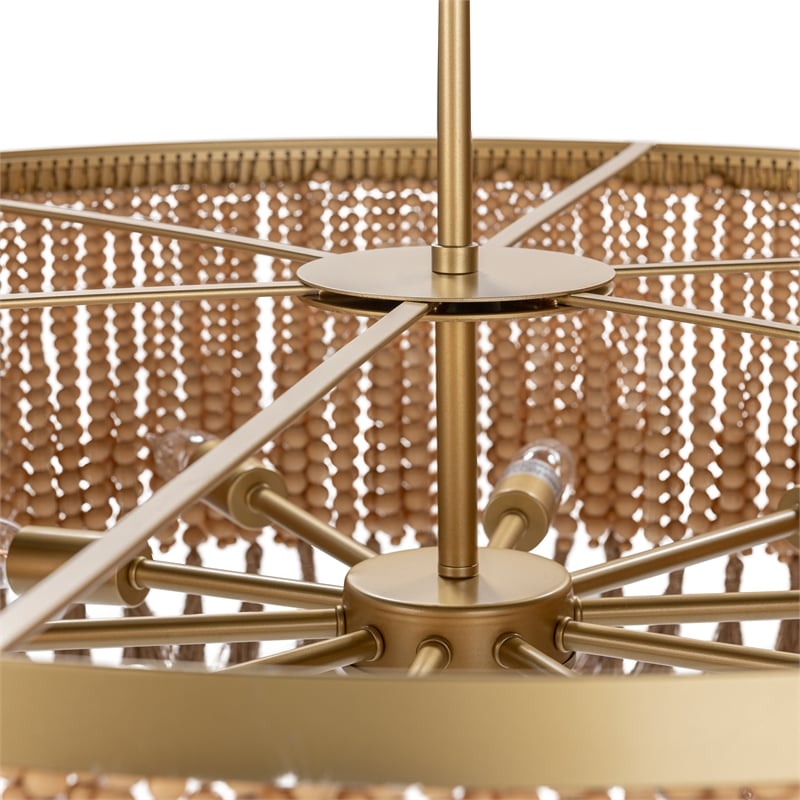 Pemberly Row Traditional Gold Finish Wood Beads Pendant Light