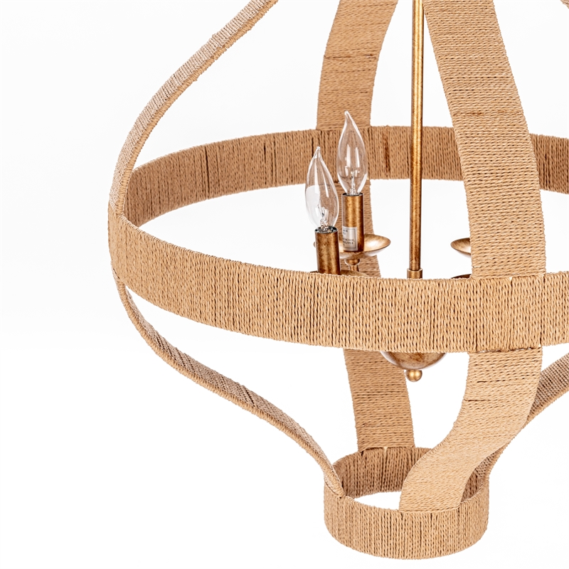 Pemberly Row Traditional Natural Rattan Large Gold Pendant Light