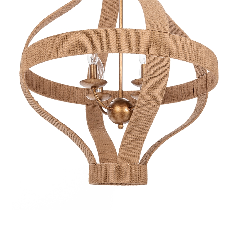 Pemberly Row Traditional Natural Rattan Medium Gold Pendant Light