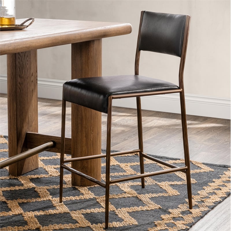 Pemberly Row Contemporary Leather 26in Counter Stool Black Finish