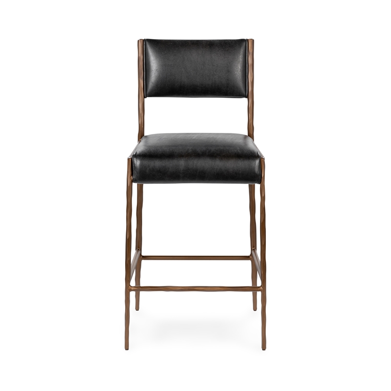 Pemberly Row Contemporary Leather 26in Counter Stool Black Finish