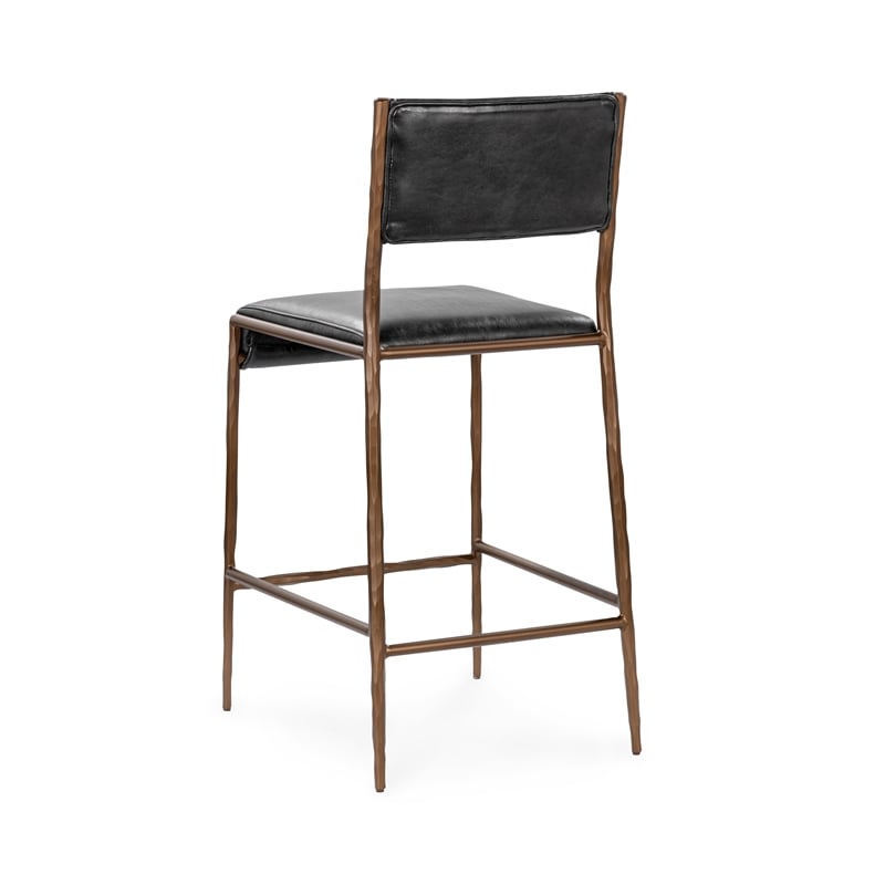 Pemberly Row Contemporary Leather 26in Counter Stool Black Finish