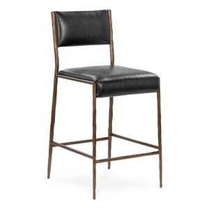 Pemberly Row Contemporary Leather 26in Counter Stool Black Finish