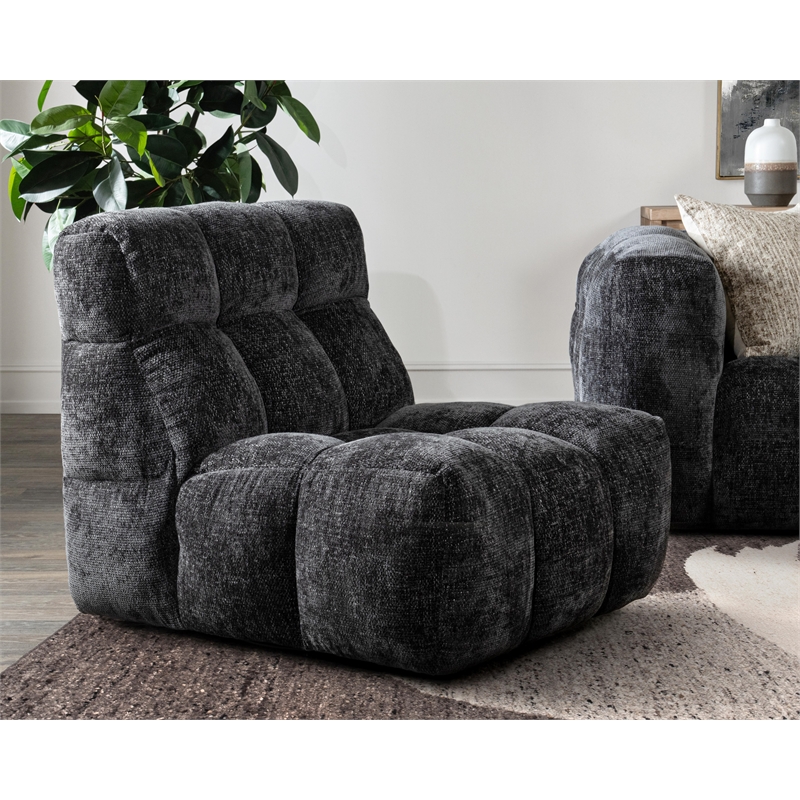 Pemberly Row Upholstered Polyester Fabric Swivel Lounge Chair Black