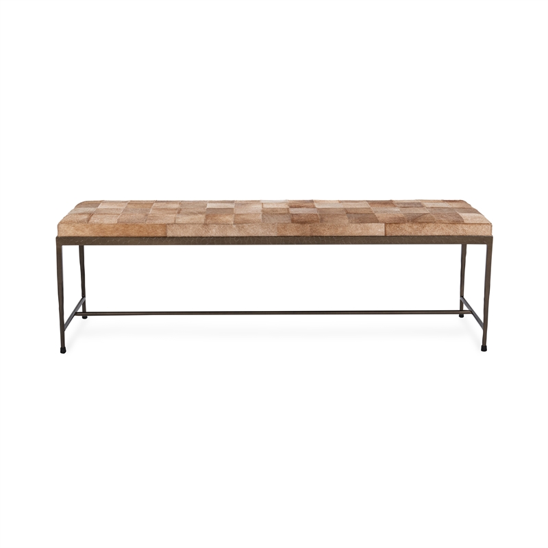 Pemberly Row Contemporary Blond Hair on Hide 60in Iron Bench