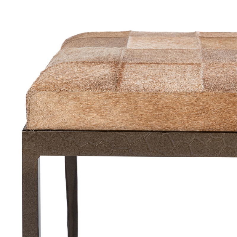 Pemberly Row Contemporary Blond Hair on Hide 60in Iron Bench