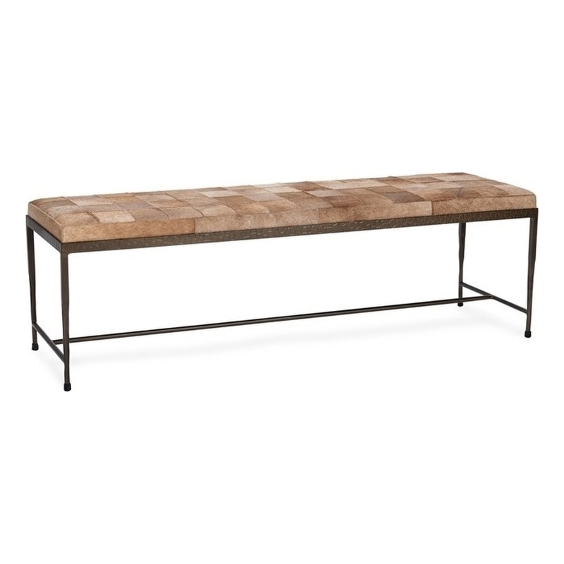 Pemberly Row Contemporary Blond Hair on Hide 60in Iron Bench