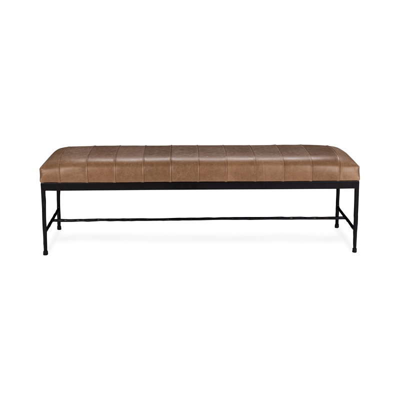 Pemberly Row Contemporary Top-grain Leather Iron Bench in Taupe