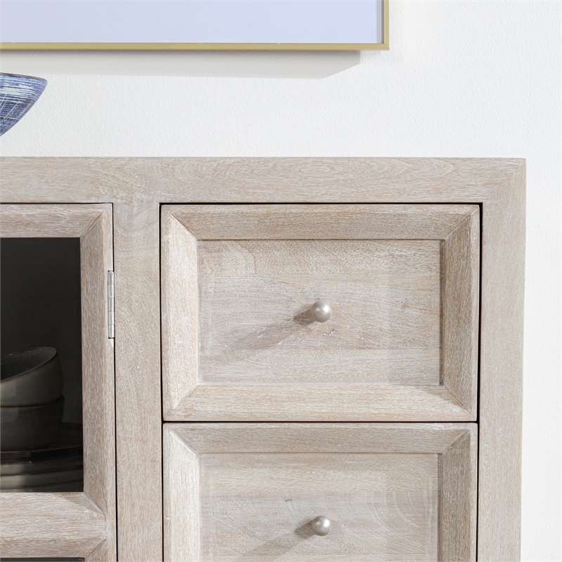 Pemberly Row Modern Transitional Mango Wood Cabinet White Finish