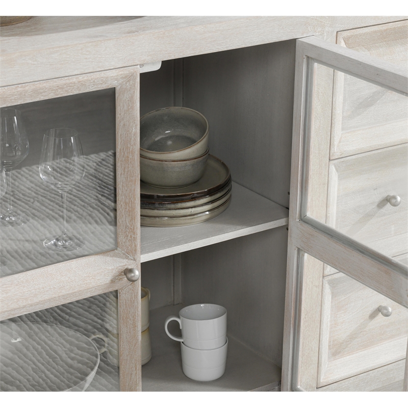 Pemberly Row Modern Transitional Mango Wood Cabinet White Finish