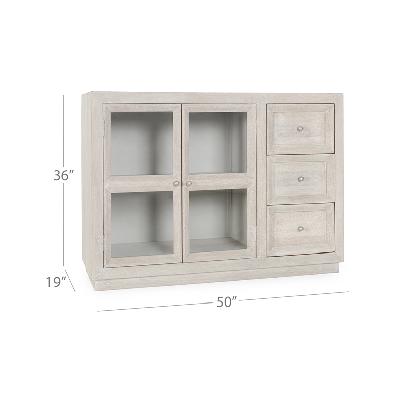 Pemberly Row Modern Transitional Mango Wood Cabinet White Finish