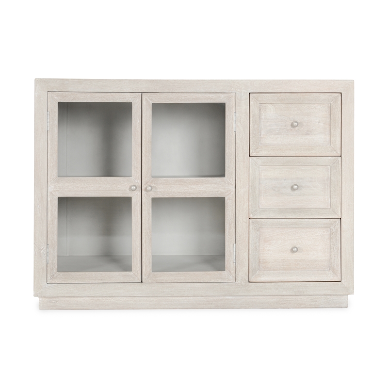 Pemberly Row Modern Transitional Mango Wood Cabinet White Finish