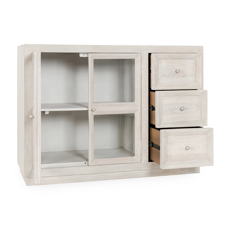 Pemberly Row Modern Transitional Mango Wood Cabinet White Finish