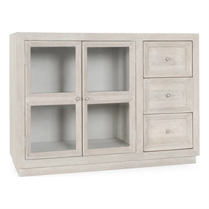 Pemberly Row Modern Transitional Mango Wood Cabinet White Finish