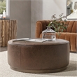 Pemberly Row Contemporary Leather Round Cocktail Coffee Table Brown