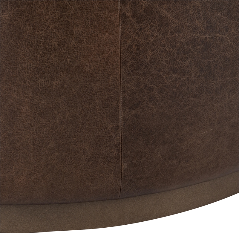 Pemberly Row Contemporary Leather Round Cocktail Coffee Table Brown
