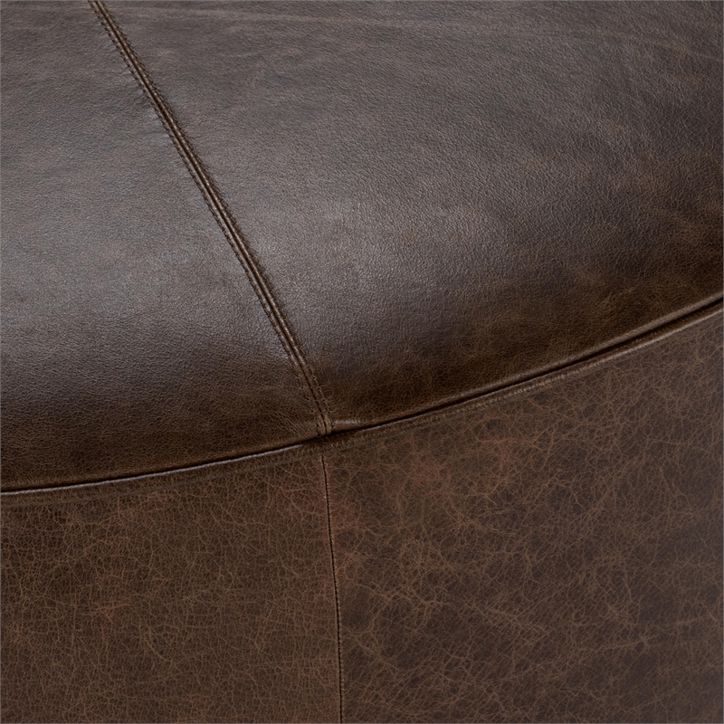 Pemberly Row Contemporary Leather Round Cocktail Coffee Table Brown