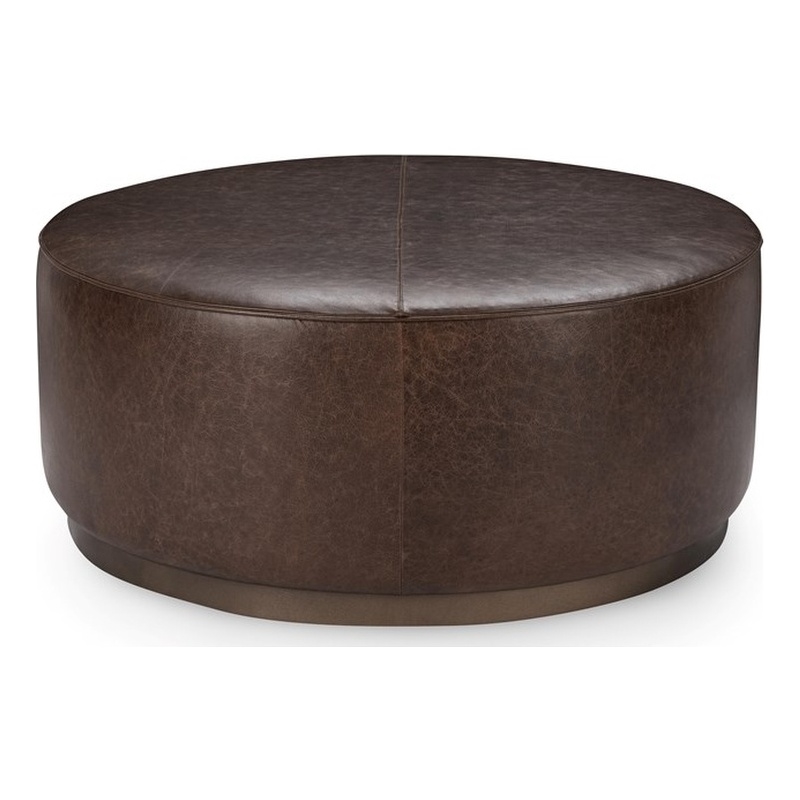 Pemberly Row Contemporary Leather Round Cocktail Coffee Table Brown
