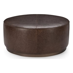Pemberly Row Contemporary Leather Round Cocktail Coffee Table Brown