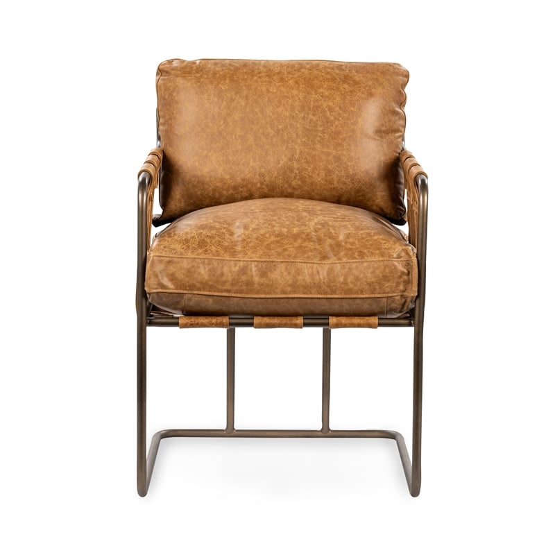 Pemberly Row Contemporary Leather Dining Chair in Chestnut Finish