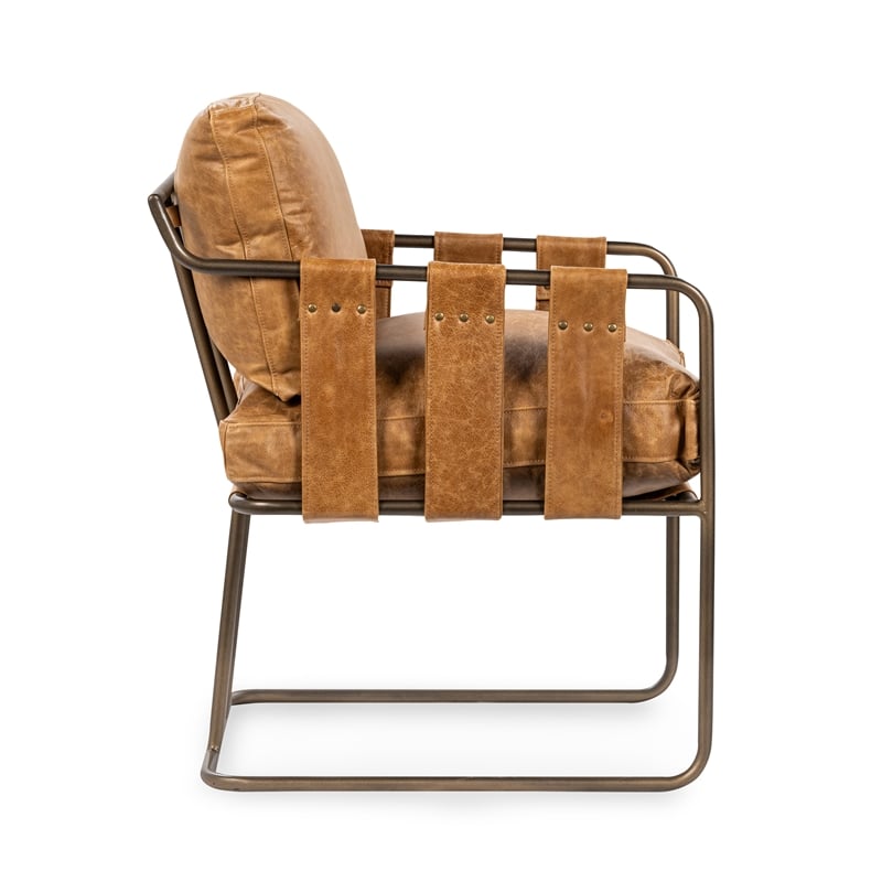 Pemberly Row Contemporary Leather Dining Chair in Chestnut Finish