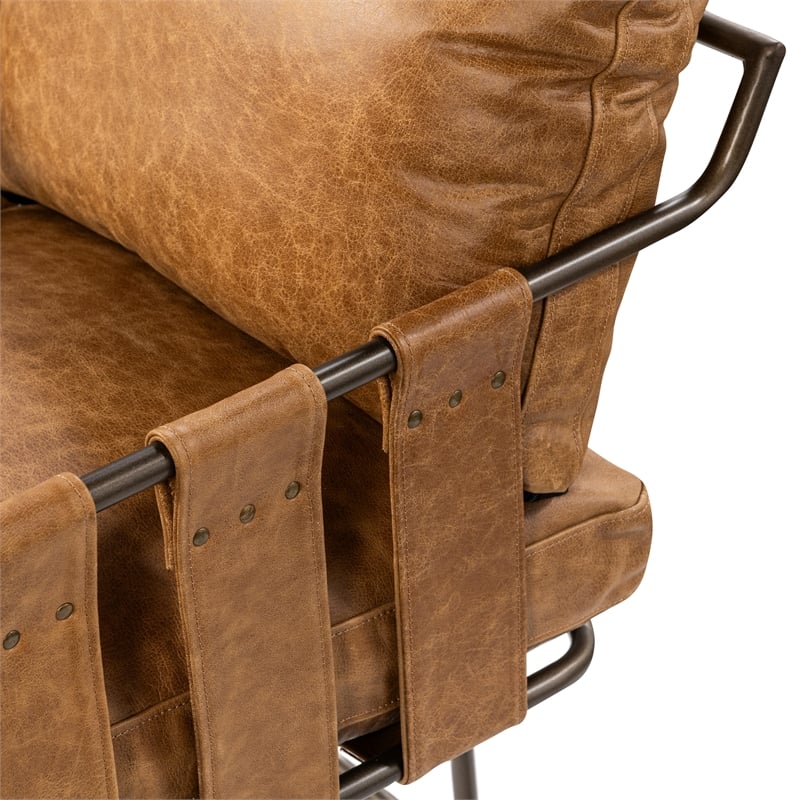 Pemberly Row Contemporary Leather Dining Chair in Chestnut Finish