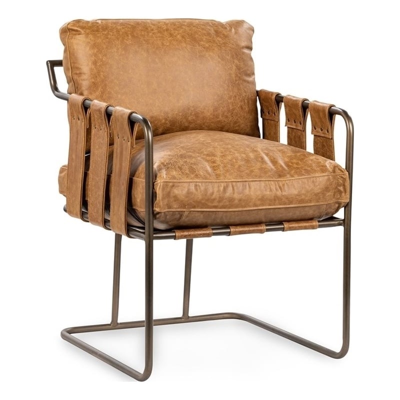 Pemberly Row Contemporary Leather Dining Chair in Chestnut Finish