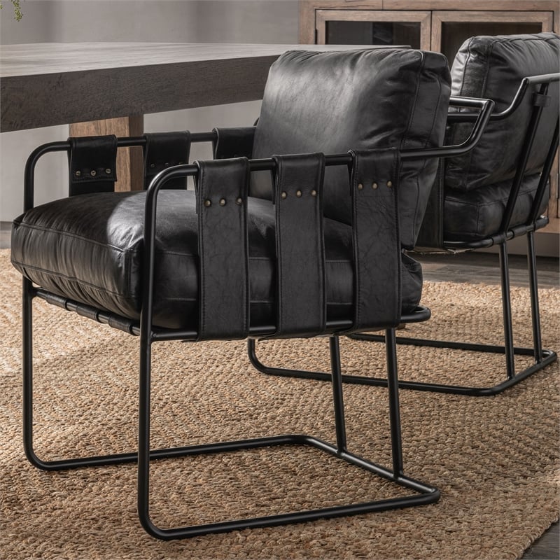 Pemberly Row Contemporary Leather Dining Chair in Black Finish