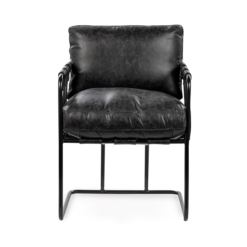 Pemberly Row Contemporary Leather Dining Chair in Black Finish