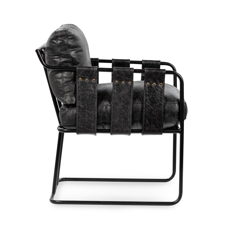 Pemberly Row Contemporary Leather Dining Chair in Black Finish