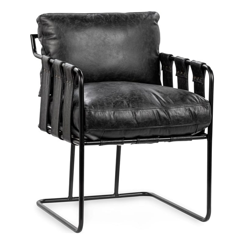 Pemberly Row Contemporary Leather Dining Chair in Black Finish