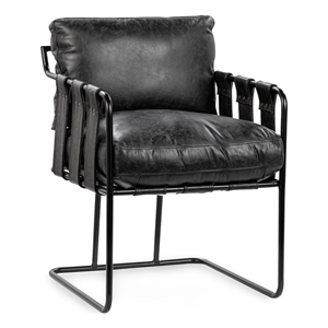 Pemberly Row Contemporary Leather Dining Chair in Black Finish