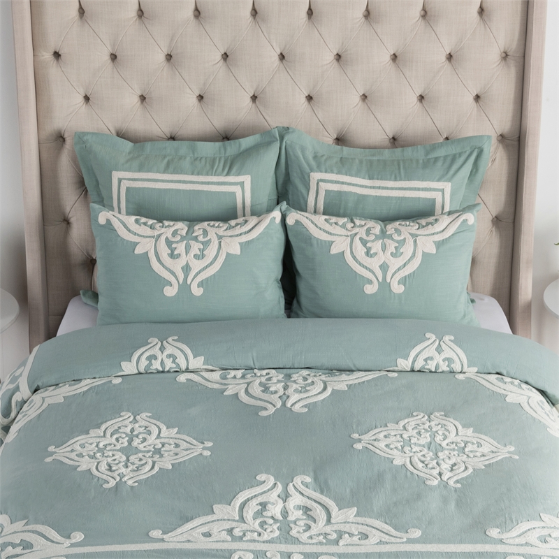 Pemberly Row Transitional Blue Surf Textured Cotton King Sham