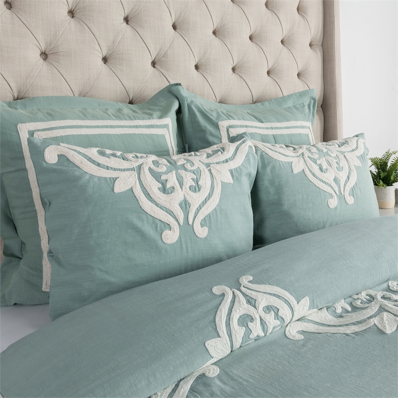 Pemberly Row Transitional Blue Surf Textured Cotton King Sham