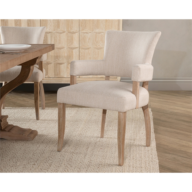 Pemberly Row Upholstered Polyester Fabric Dining Armchair Sand Beige