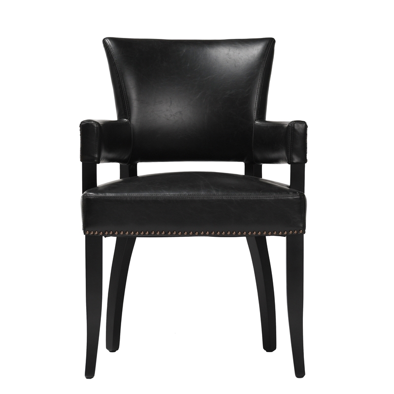 Pemberly Row Transitional Upholstered Faux Leather Dining Armchair Black