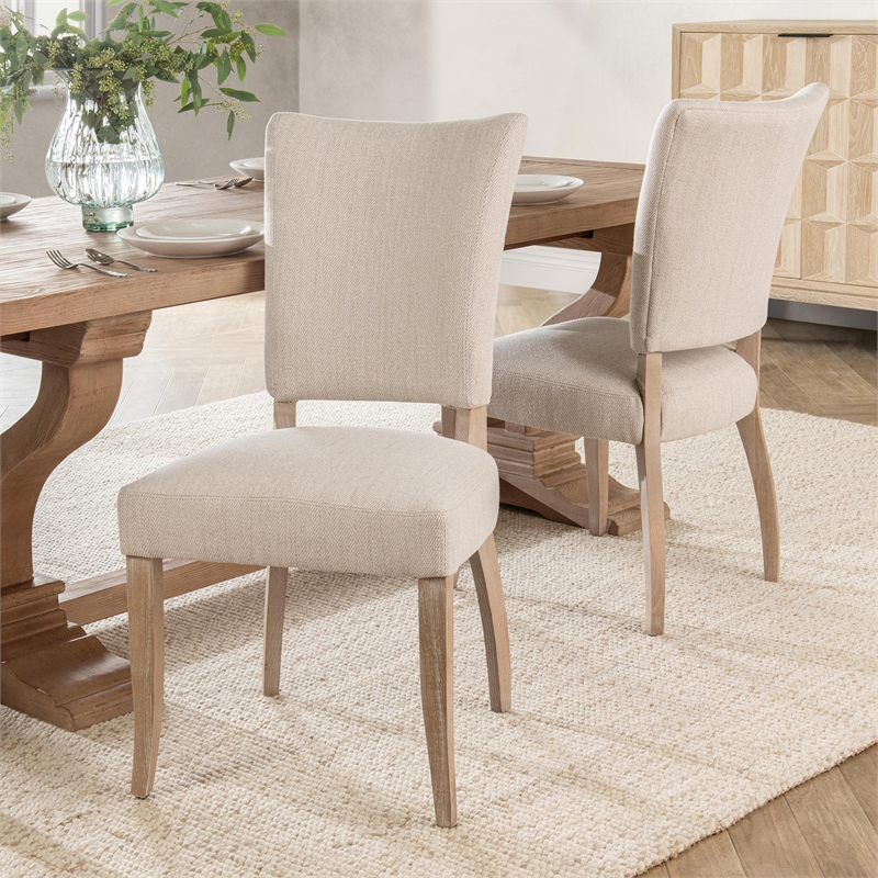 Pemberly Row Set of 2 Upholstered Polyester Fabric Dining Chair Sand Beige