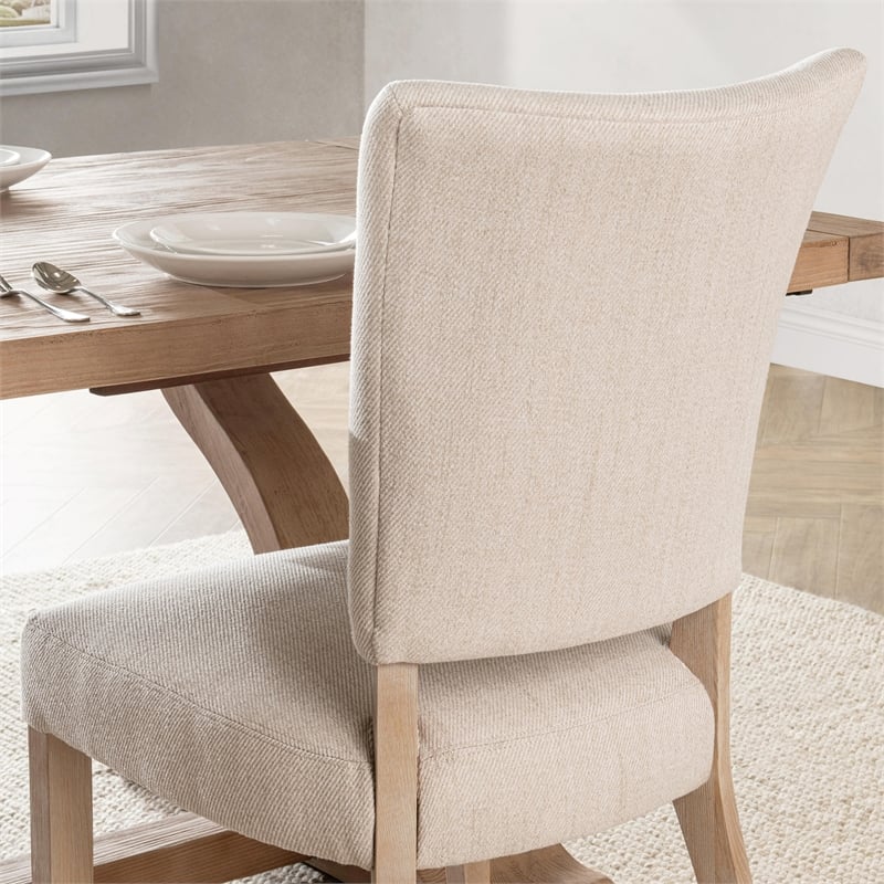Pemberly Row Set of 2 Upholstered Polyester Fabric Dining Chair Sand Beige