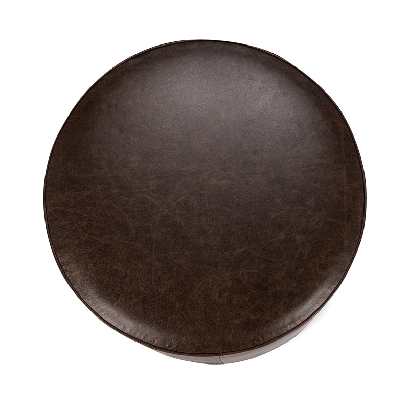 Pemberly Row Contemporary Leather Round End Table Dark Brown
