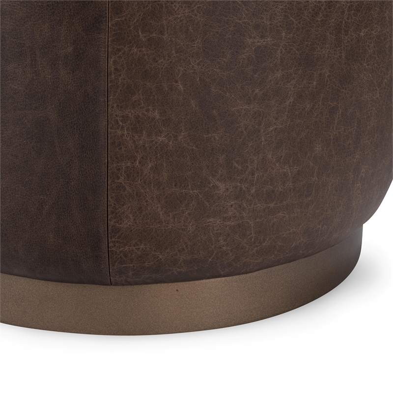 Pemberly Row Contemporary Leather Round End Table Dark Brown