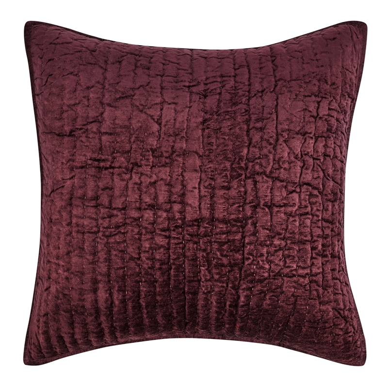 Pemberly Row Modern Transitional Velvet Port Red Finish Euro Sham