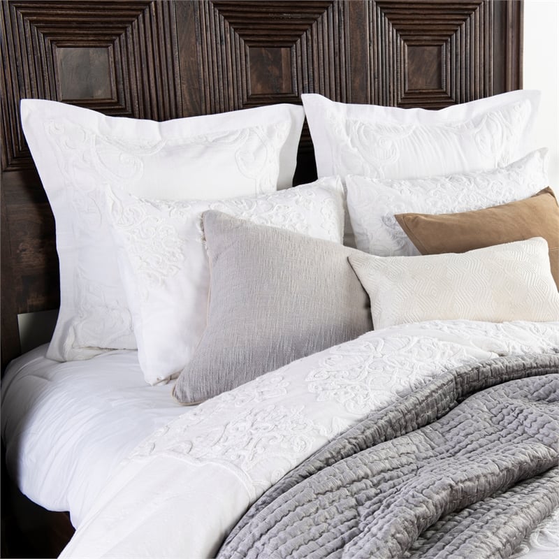 Pemberly Row Modern Transitional Cotton White Finish Euro Sham