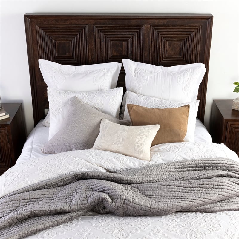 Pemberly Row Modern Transitional Cotton White Finish Euro Sham