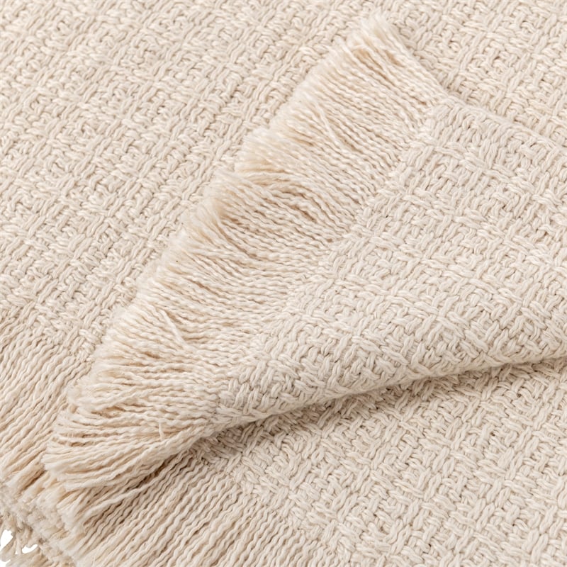 Pemberly Row Transitional Natural Queen Ivory Cotton Blanket