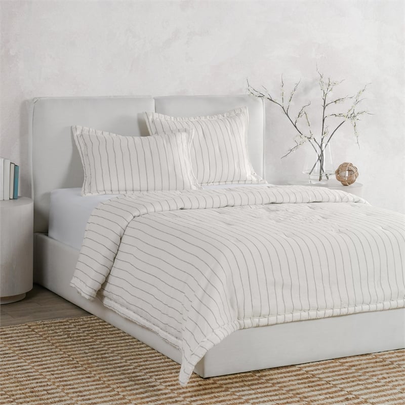 Pemberly Row Transitional Ivory 3pc Queen Cotton Comforter Set
